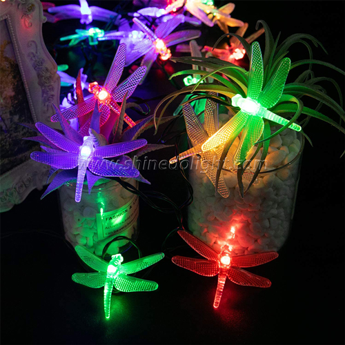 Waterproof Multicolor Dragonfly Solar Fairy Lights Holiday Outdoor Led String Light