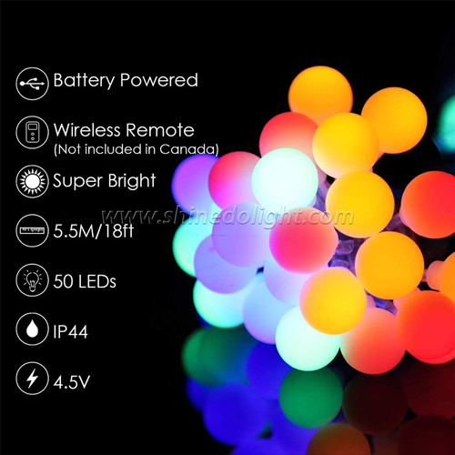 Waterproof 8 Mode 18ft 50 LED Battery Powered Globe Starry Fairy Christmas String Lights with Remote Control