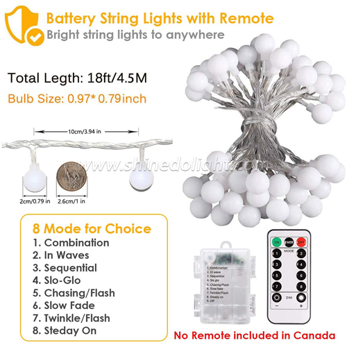 Waterproof 8 Mode 18ft 50 LED Battery Powered Globe Starry Fairy Christmas String Lights with Remote Control