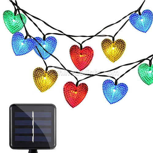 Waterproof Heart Shaped 8 Working Modes 6.1m Solar Powered Christmas Lights 30 LED Solar String Light