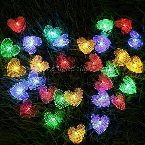 Waterproof Heart Shaped 8 Working Modes 6.1m Solar Powered Christmas Lights 30 LED Solar String Light