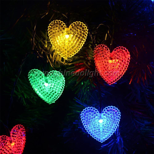 Waterproof Heart Shaped 8 Working Modes 6.1m Solar Powered Christmas Lights 30 LED Solar String Light
