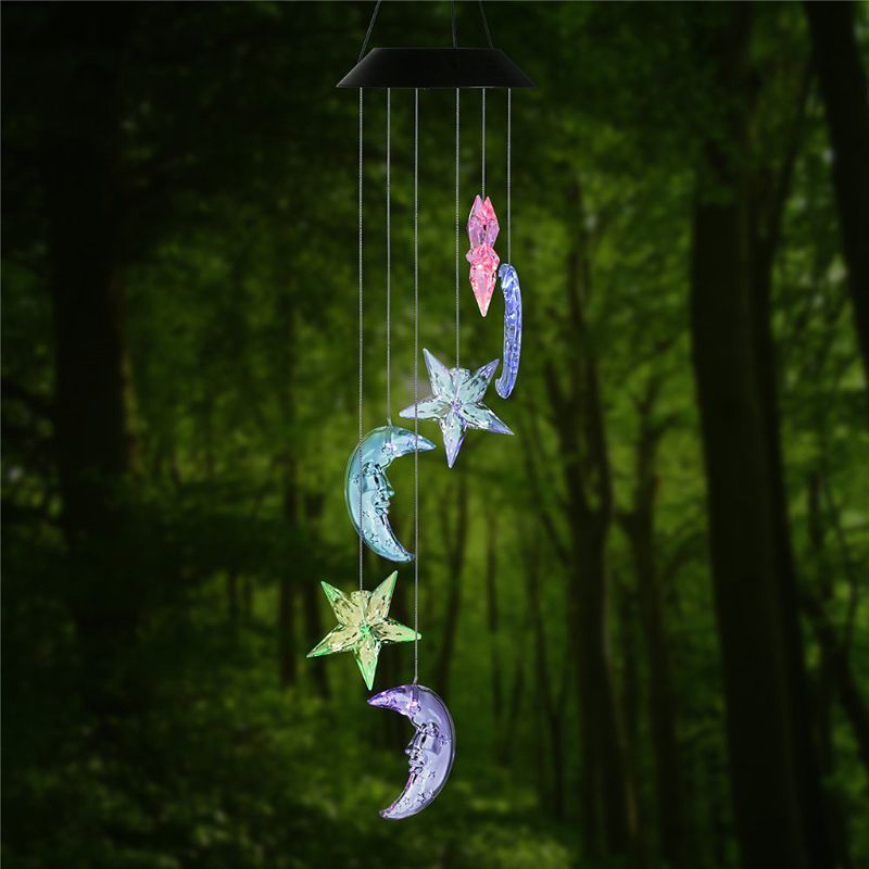 LED Hanging Stars And Moon Holiday Solar Wind Chimes