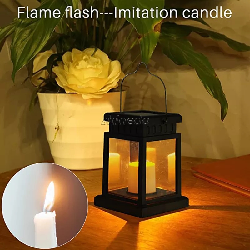 Solar Hanging Lantern LED Warm White Light Candle Effect Lights