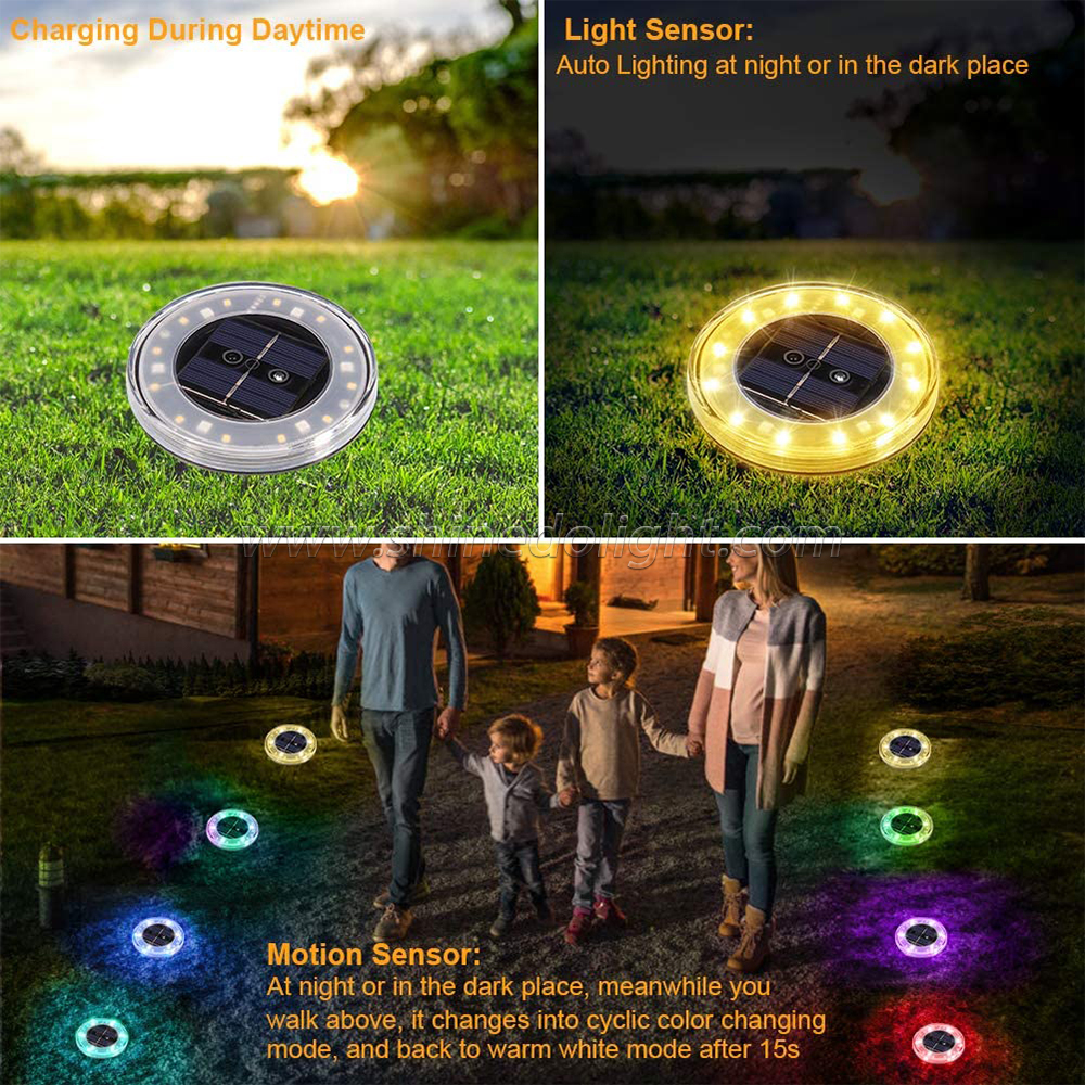 Solar Ground Lights, 18 LED Solar Powered Disk Ground Light Waterproof IP68 In-Ground Outdoor Landscape Lights