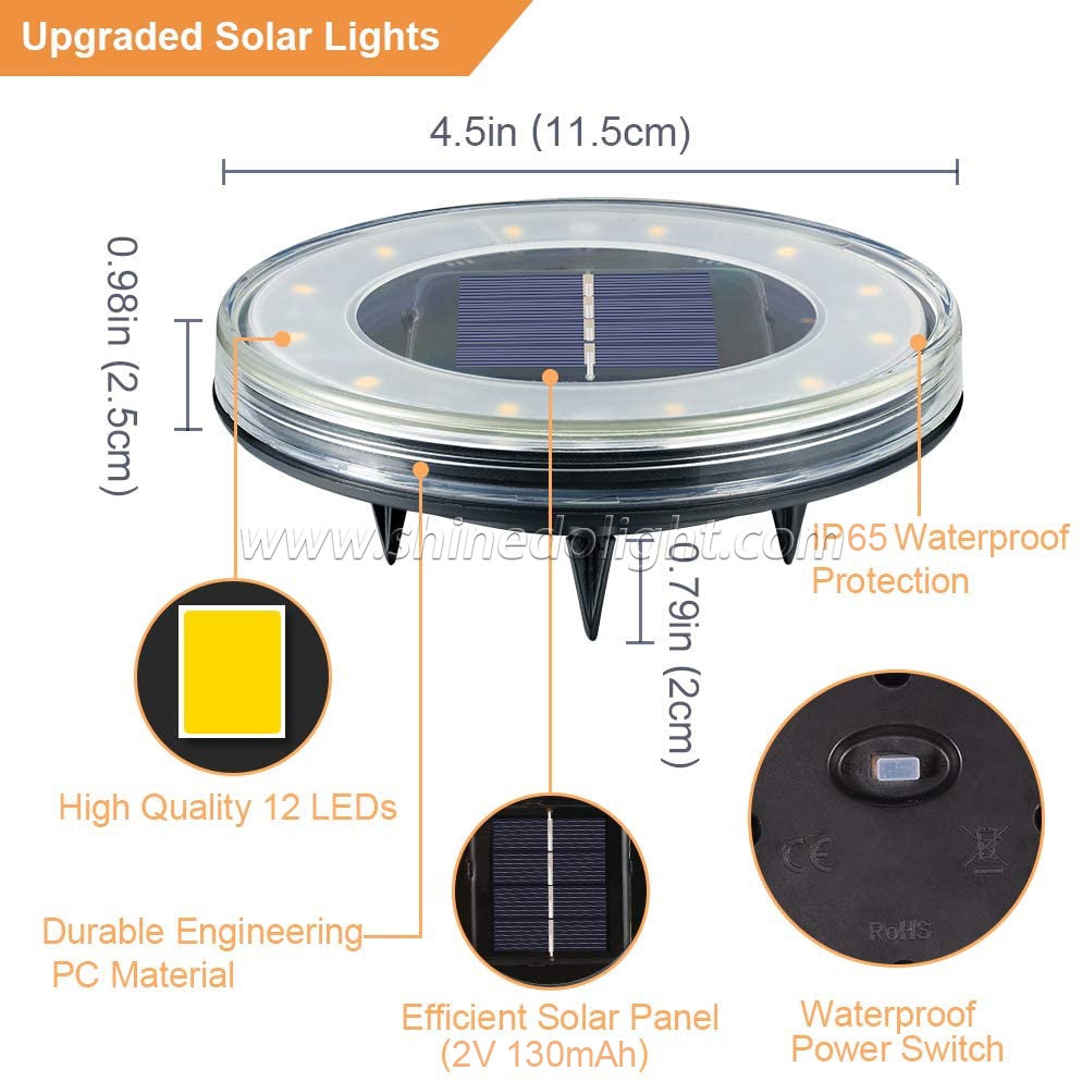 Solar Ground Lights, 12 LED Solar Disk Lights Upgraded Lights for Lawn Pathway Yard Deck Patio Walkway