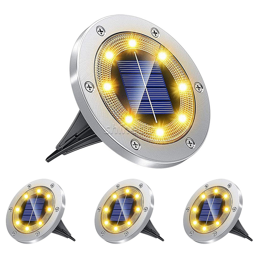 Bright Warm Solar Ground Light 8LED Solar Disk Light Outdoor Waterproof Solar Garden Light Suitable for Garden and Yard