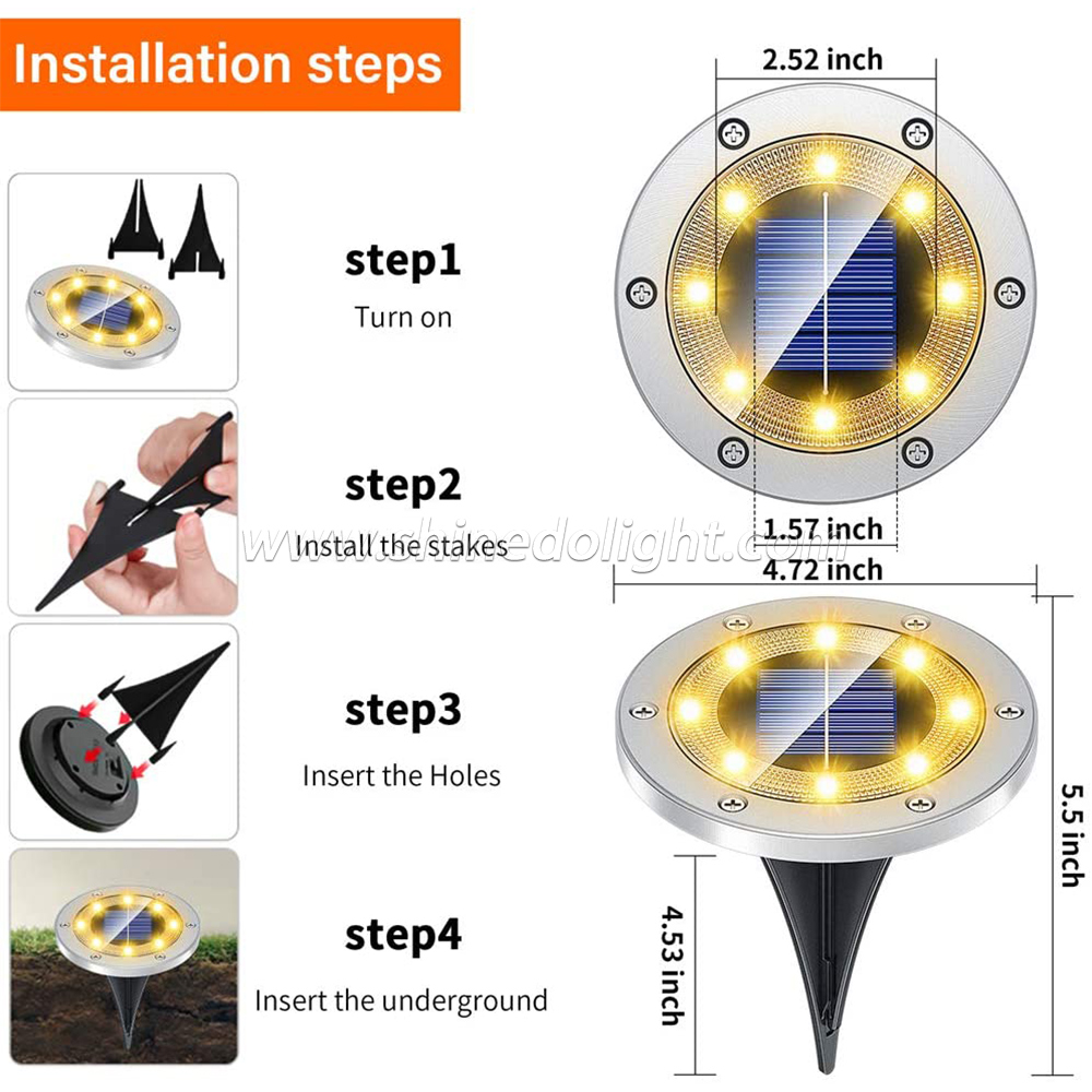 Bright Warm Solar Ground Light 8LED Solar Disk Light Outdoor Waterproof Solar Garden Light Suitable for Garden and Yard