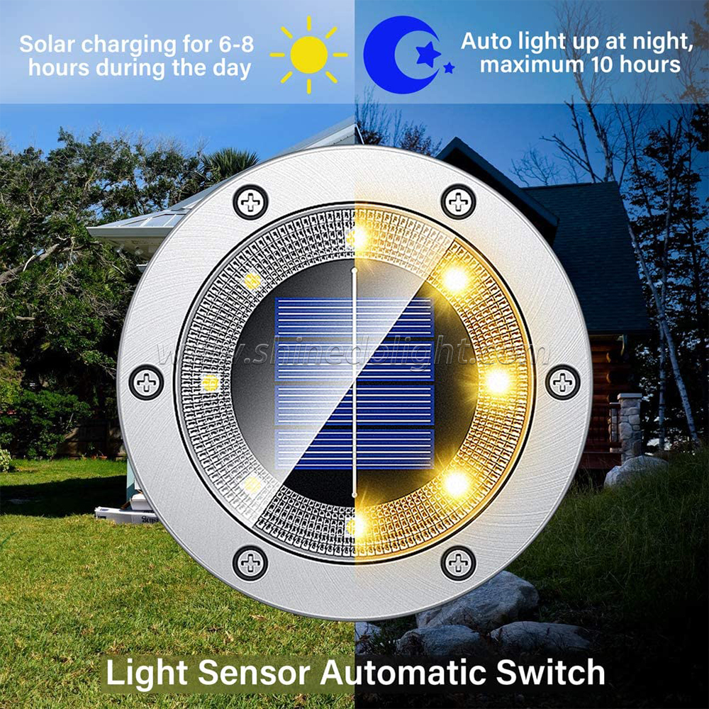 Bright Warm Solar Ground Light 8LED Solar Disk Light Outdoor Waterproof Solar Garden Light Suitable for Garden and Yard