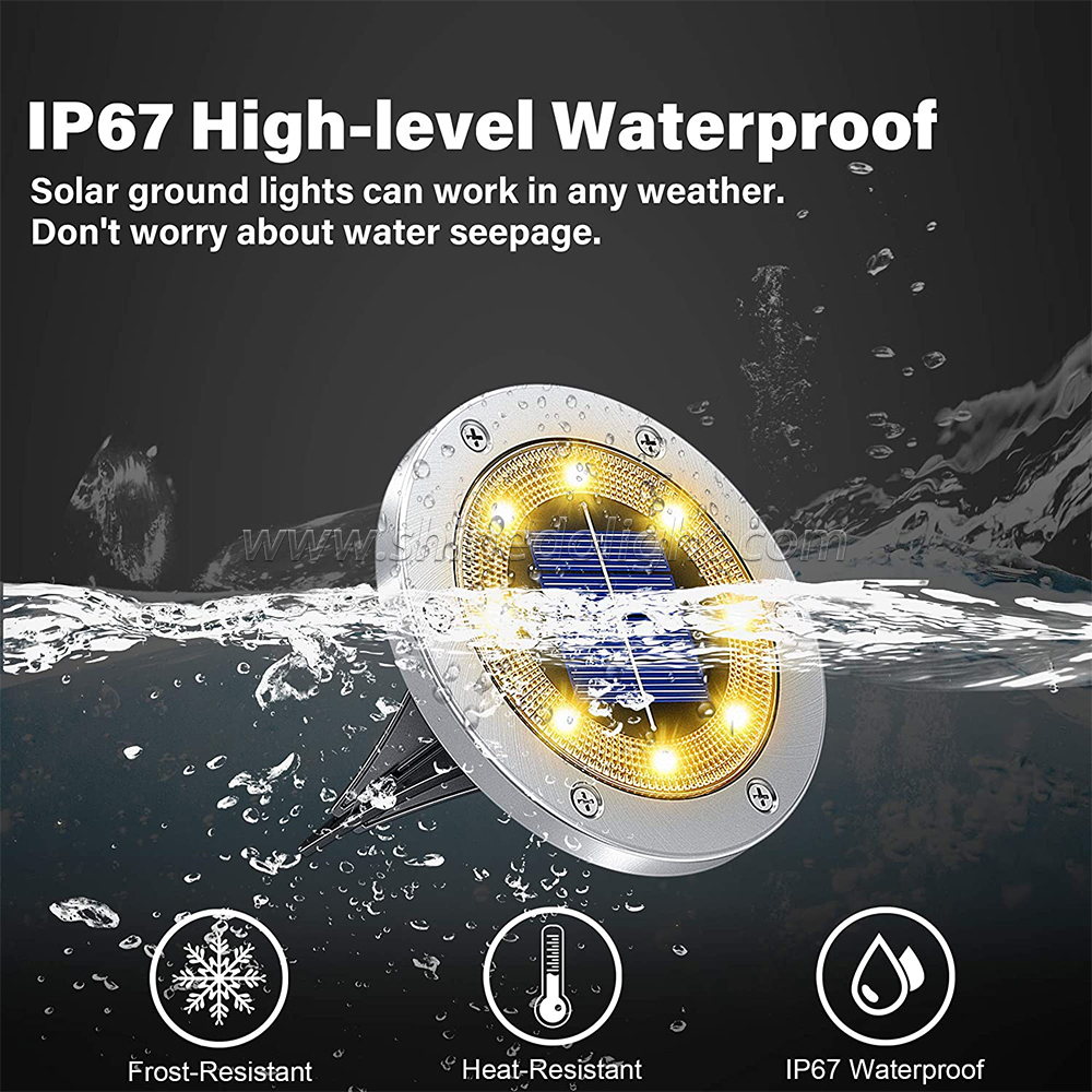 Bright Warm Solar Ground Light 8LED Solar Disk Light Outdoor Waterproof Solar Garden Light Suitable for Garden and Yard