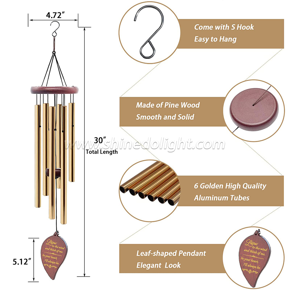 WindChime Memorial Sympathy Wind Chimes with Golden Aluminium Tub