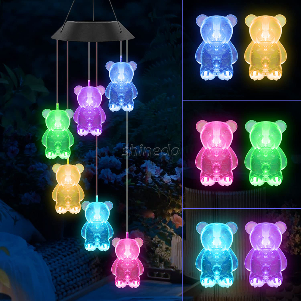 resin ABS plastic LEDs solar  garden Litter Bear wind chimes with waterproof