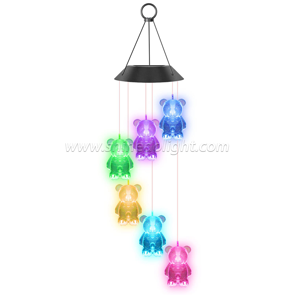 resin ABS plastic LEDs solar  garden Litter Bear wind chimes with waterproof