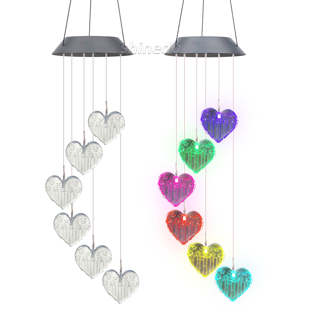 Unique Heart Shaped Solar Wind Chime for Outdoor Decoration Waterproof Multi Color Changing Solar Wind Chime For Gift Choice