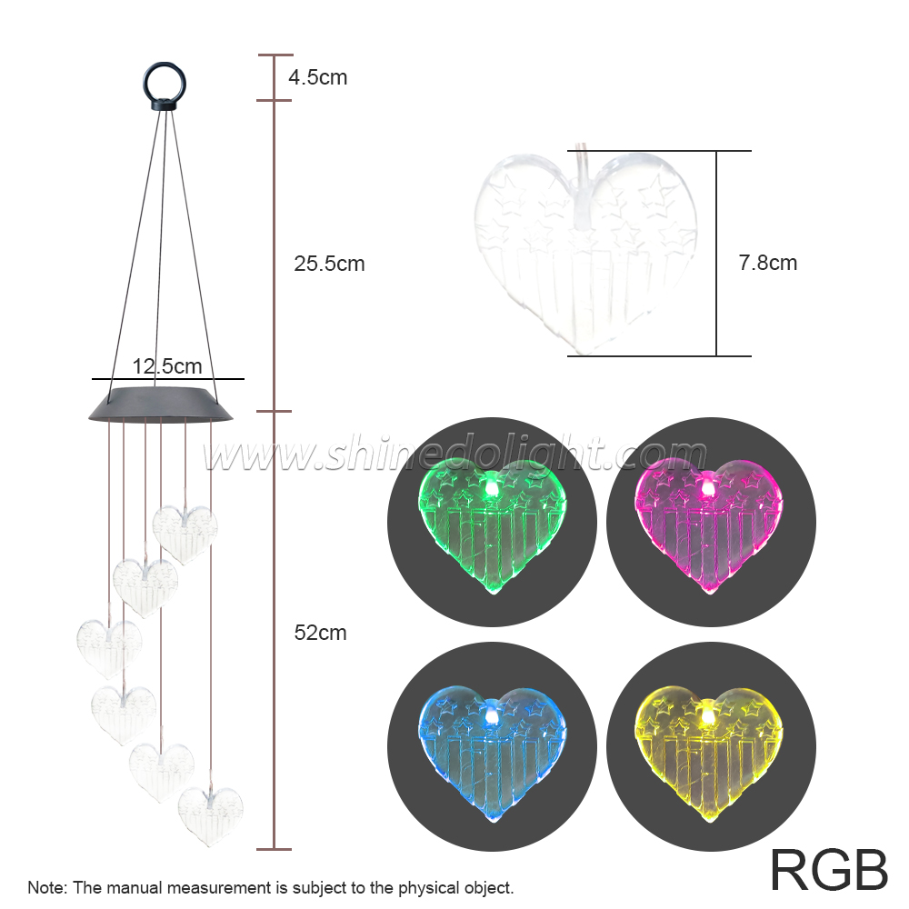 Unique Heart Shaped Solar Wind Chime for Outdoor Decoration Waterproof Multi Color Changing Solar Wind Chime For Gift Choice