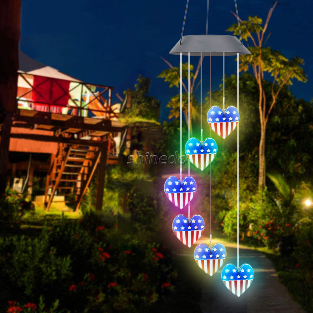 Hot Selling Outdoor Solar Wind Chime Heart Shaped LED Romantic Windchimes Mobile Portable Romantic Decoration