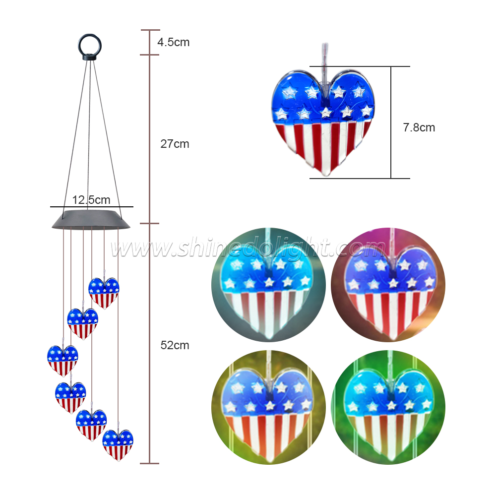 Hot Selling Outdoor Solar Wind Chime Heart Shaped LED Romantic Windchimes Mobile Portable Romantic Decoration