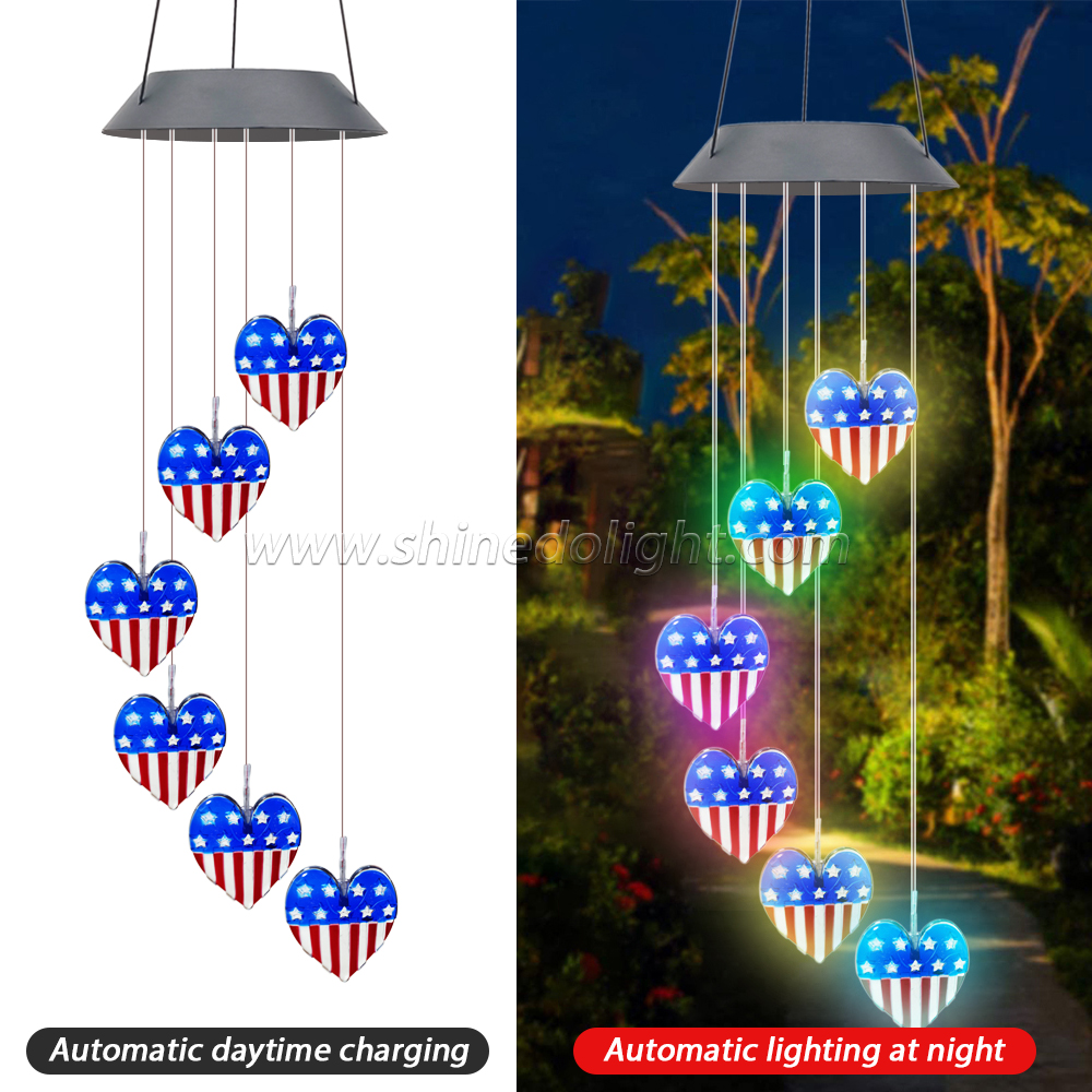 Hot Selling Outdoor Solar Wind Chime Heart Shaped LED Romantic Windchimes Mobile Portable Romantic Decoration