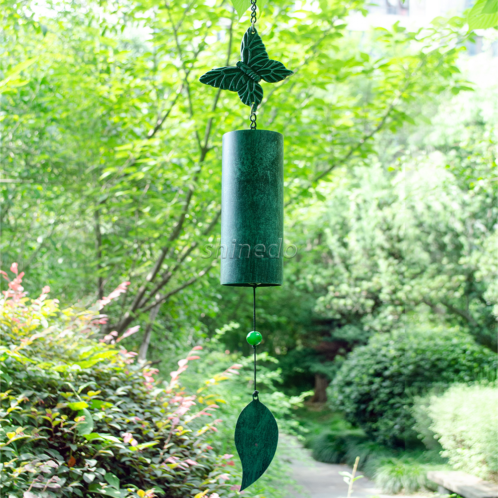 Green Butterfly Deep Tone Memorial Wind Chime Outside Heavy Duty Wind Chime Deep Resonance Serenity Bell for Outdoor and Home