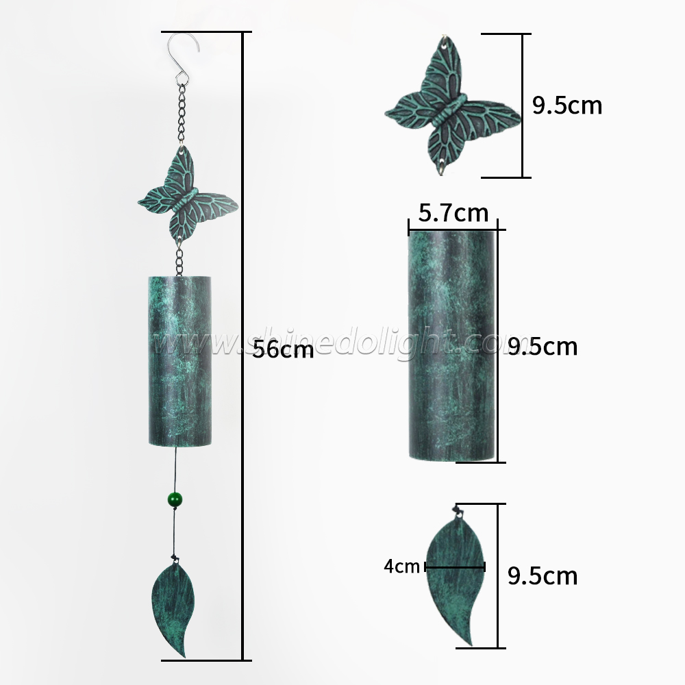 Green Butterfly Deep Tone Memorial Wind Chime Outside Heavy Duty Wind Chime Deep Resonance Serenity Bell for Outdoor and Home