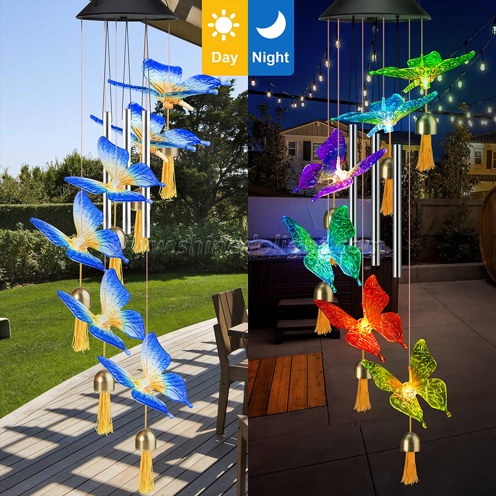 Solar Wind Chimes for Outside Garden Decoration Aluminum Alloy Tubes Solar Butterfly Wind Chimes with Bell