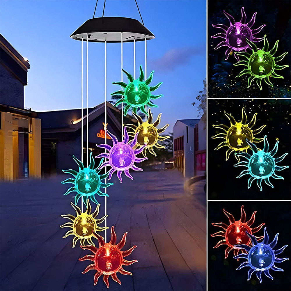 Shinedo Sunflower Wind Chime Outdoor Solar Wind Chime Sympathy Wind Chime for Garden and Home Decoration