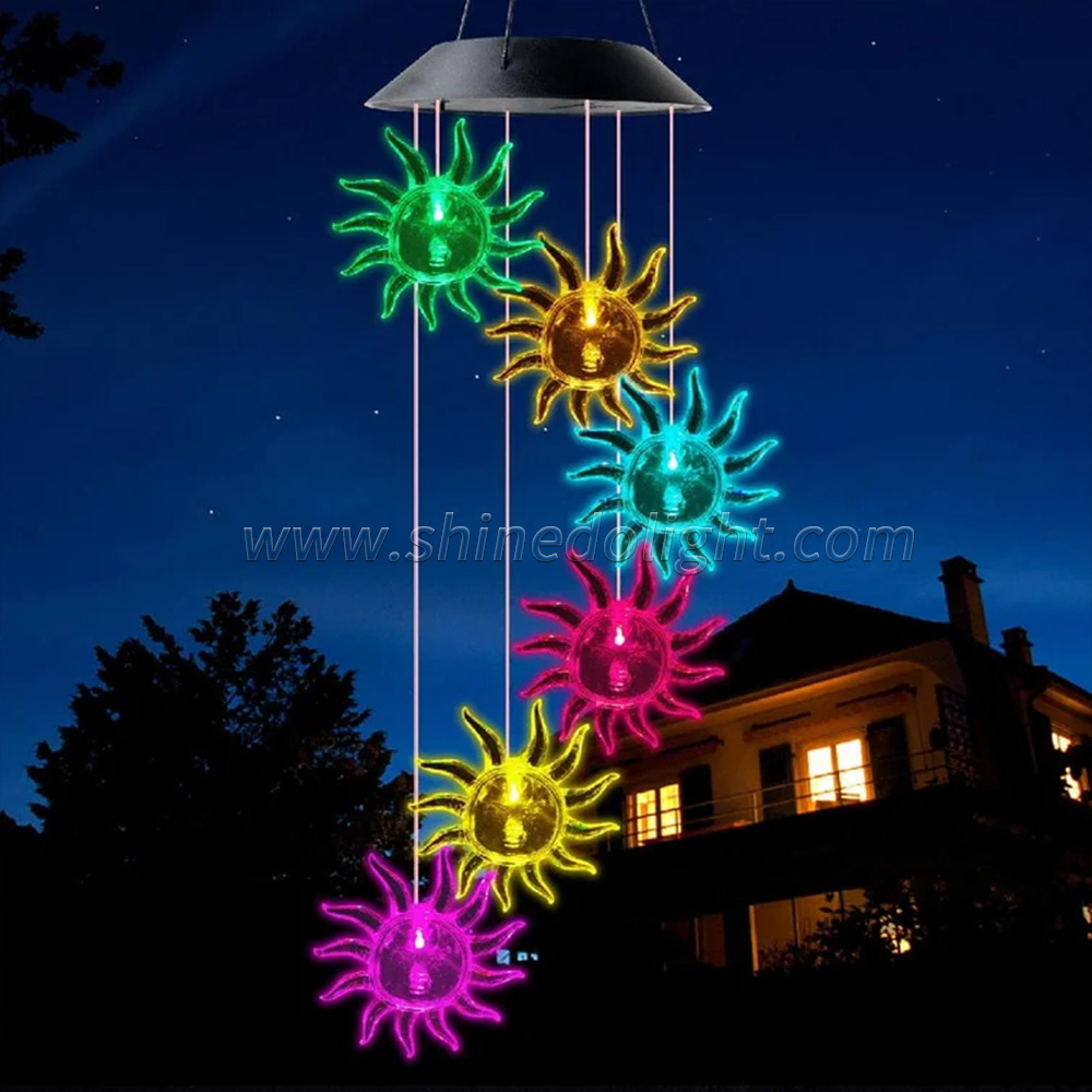 Shinedo Sunflower Wind Chime Outdoor Solar Wind Chime Sympathy Wind Chime for Garden and Home Decoration