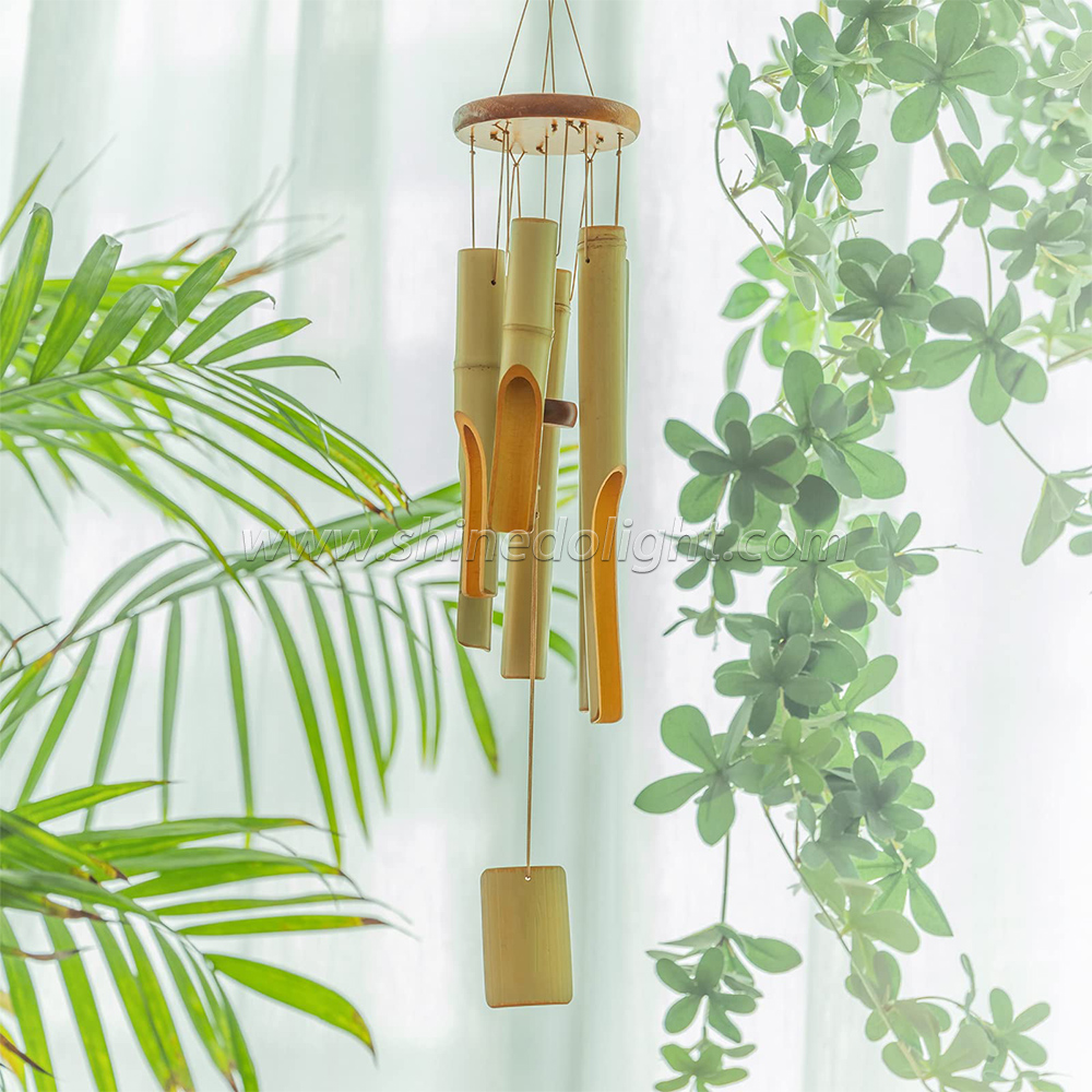 Bamboo Wind Chime Outdoor Wooden Wind Chimes with Amazing Deep Tone for Garden, Patio, Home or Outdoor Decor