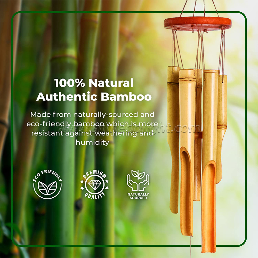 Bamboo Wind Chime Outdoor Wooden Wind Chimes with Amazing Deep Tone for Garden, Patio, Home or Outdoor Decor