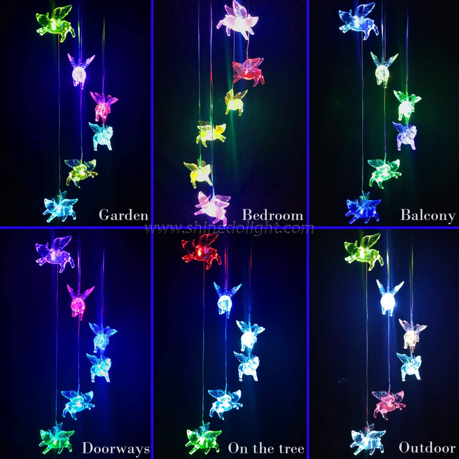 Solar Wind Chime Outdoor Flying Pig Lamp Led Pig Wind Chimes Mobile Waterproof Hanging Chimes for Yard and Home Decoration