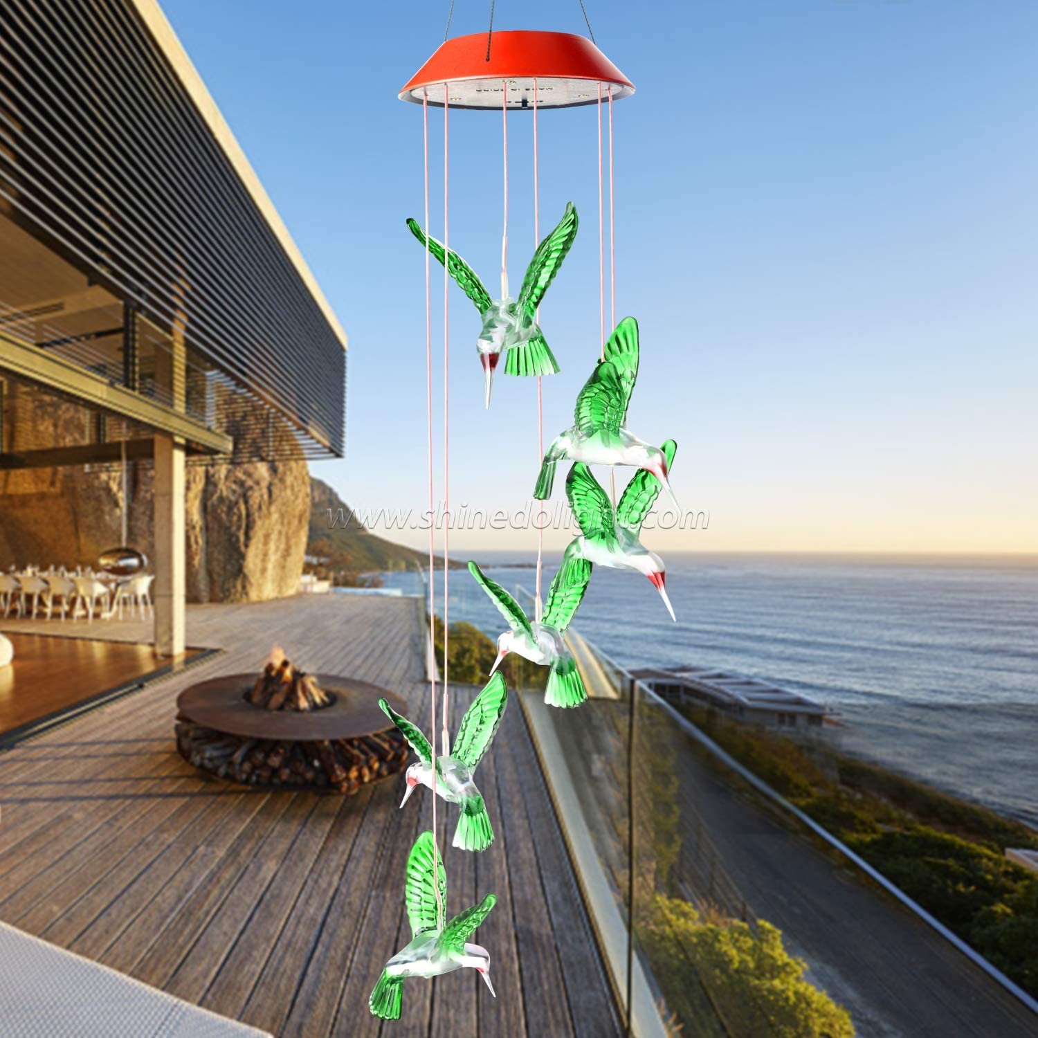 Hummingbird Solar Garden Wind Chime Outdoor Waterproof Color Changing LED Solar Wind Chime Decorative Solar Wind Chime For Gift