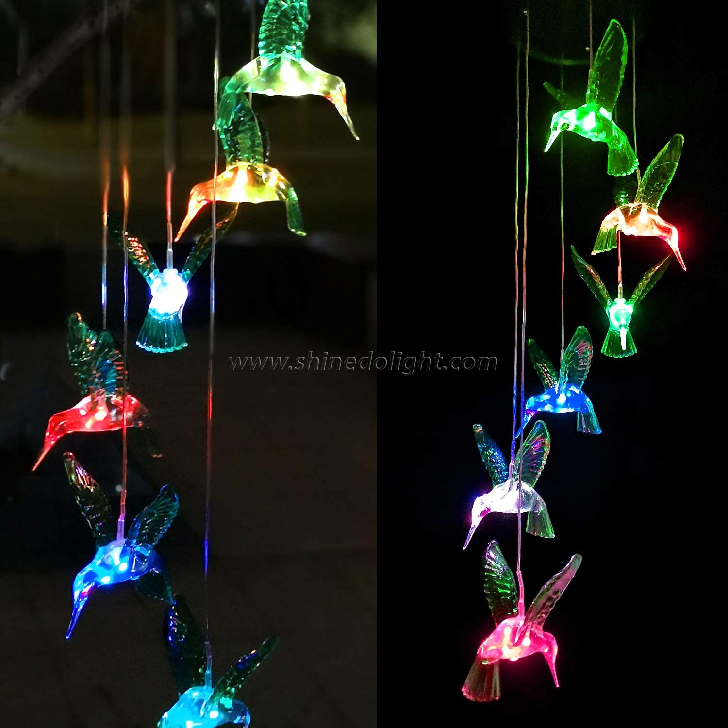 Hummingbird Solar Garden Wind Chime Outdoor Waterproof Color Changing LED Solar Wind Chime Decorative Solar Wind Chime For Gift