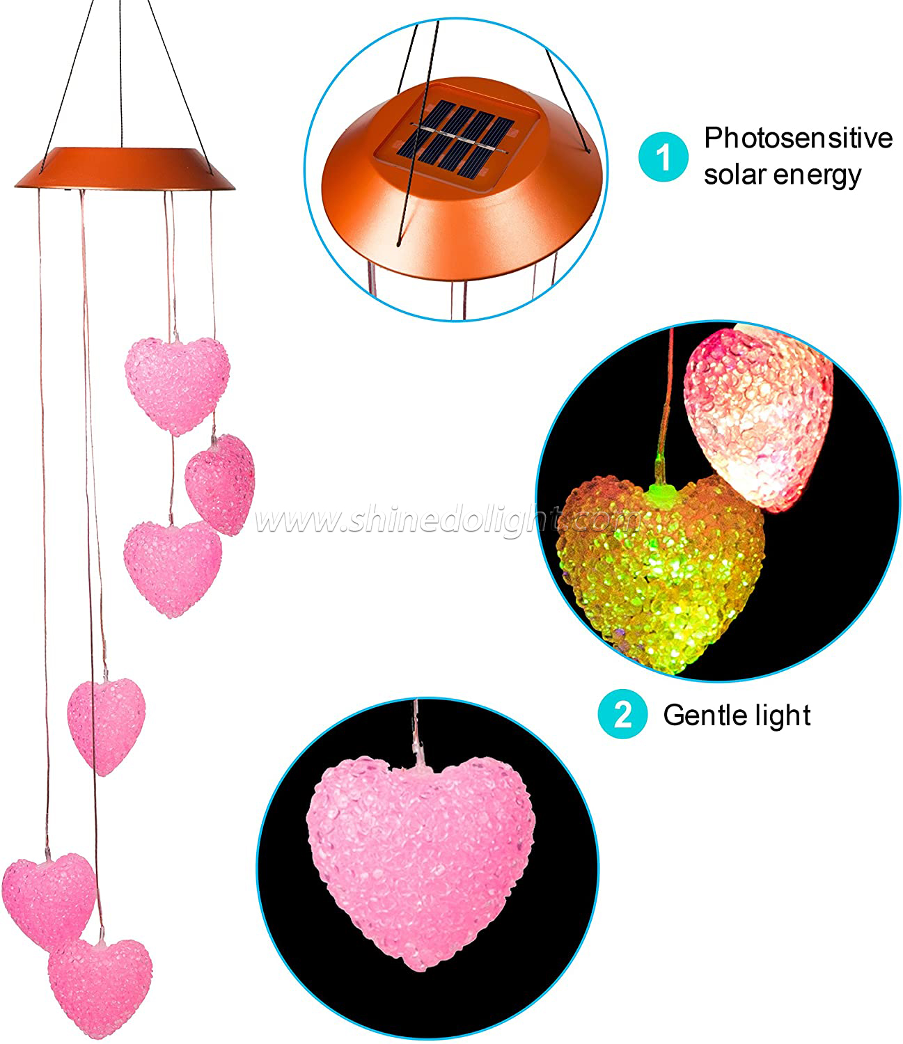 Heart Shape Waterproof LED Color Changing Outdoor Decoration memorial Solar Wind Chime Light