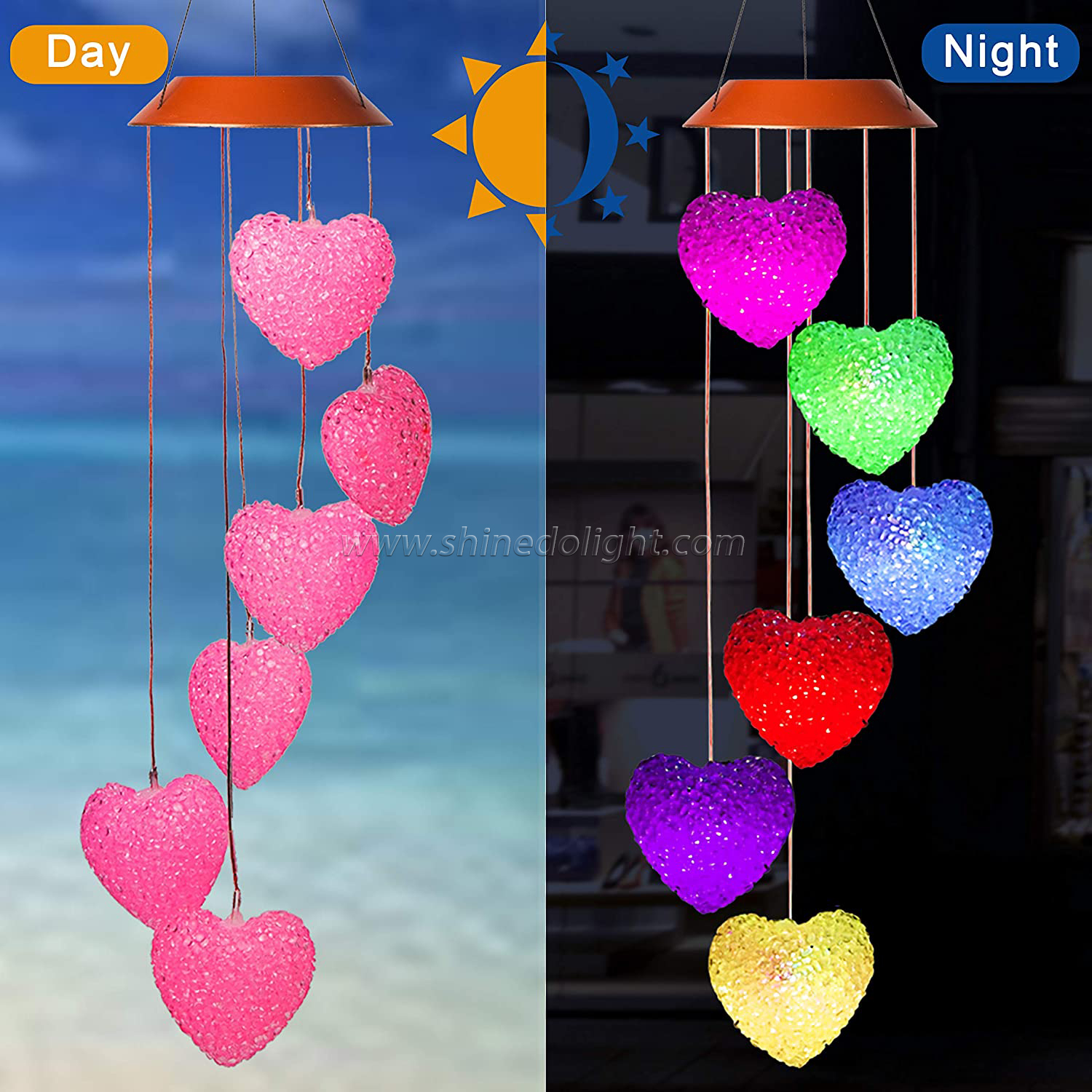 Heart Shape Waterproof LED Color Changing Outdoor Decoration memorial Solar Wind Chime Light