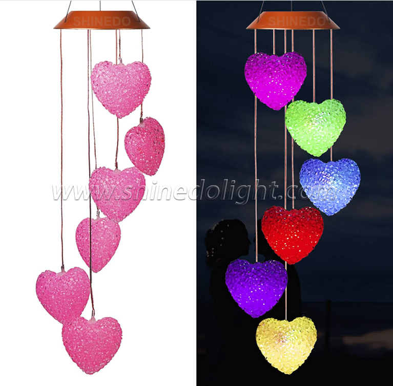 Heart Shape Waterproof LED Color Changing Outdoor Decoration memorial Solar Wind Chime Light