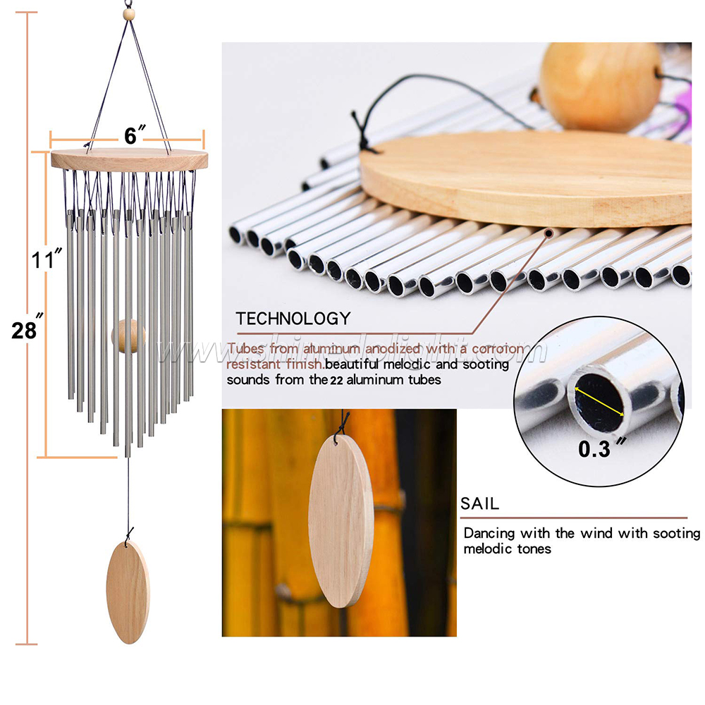 High Quality Sublimation Wind Chime Wooden Wind Chimes Outdoor with 22 Tubes 