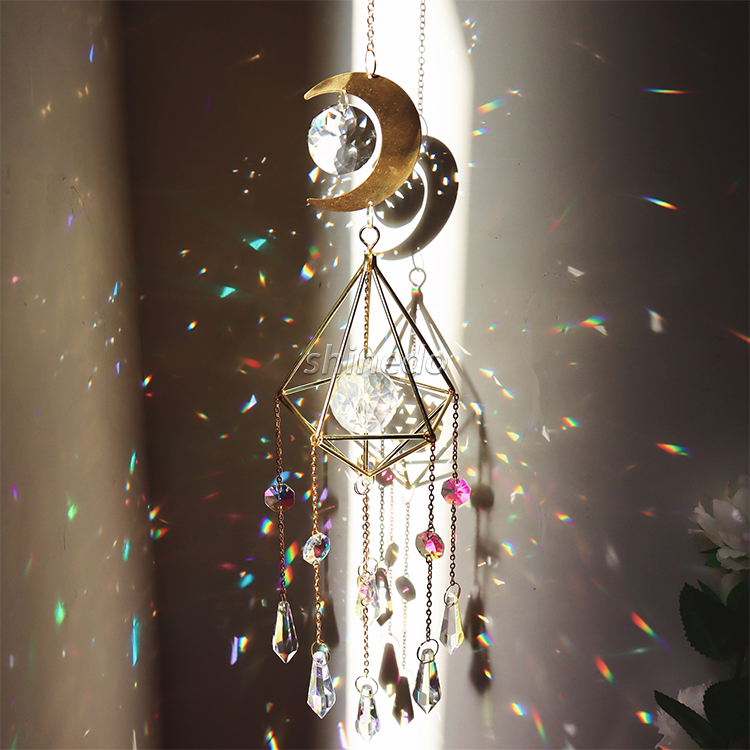 Crescent Moon Crystal Suncatcher Hanging, Light Sun Catcher with Crystal Prisms for Home Window Decornt