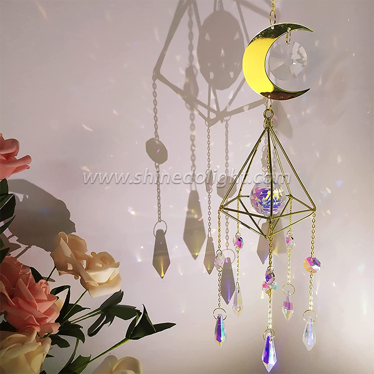 Crescent Moon Crystal Suncatcher Hanging, Light Sun Catcher with Crystal Prisms for Home Window Decornt