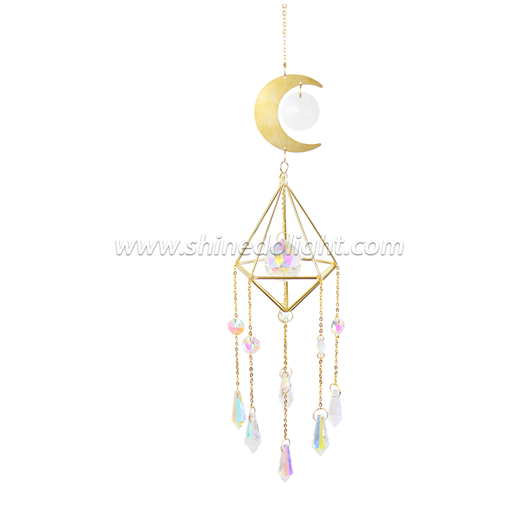 Crescent Moon Crystal Suncatcher Hanging, Light Sun Catcher with Crystal Prisms for Home Window Decornt