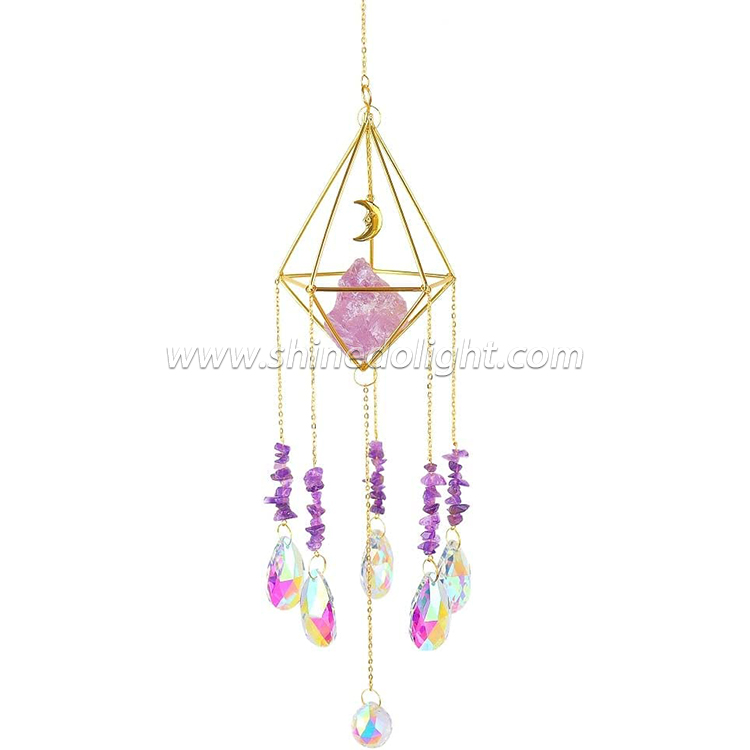 Crystal Suncatcher - Purple Chakra Stone Crystal Pendant Prism Crystal Lighting Pendant Window Hanging Rainbow Maker