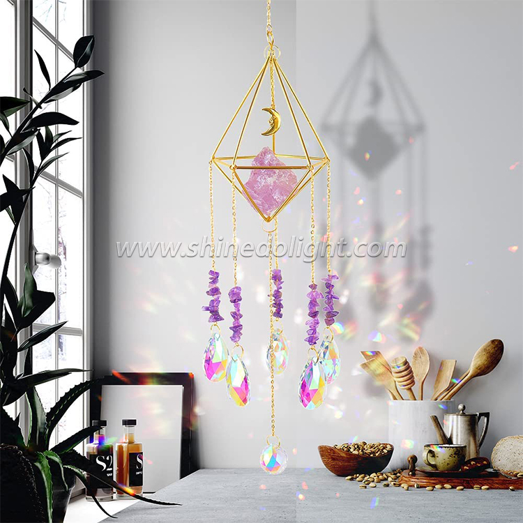 Crystal Suncatcher - Purple Chakra Stone Crystal Pendant Prism Crystal Lighting Pendant Window Hanging Rainbow Maker