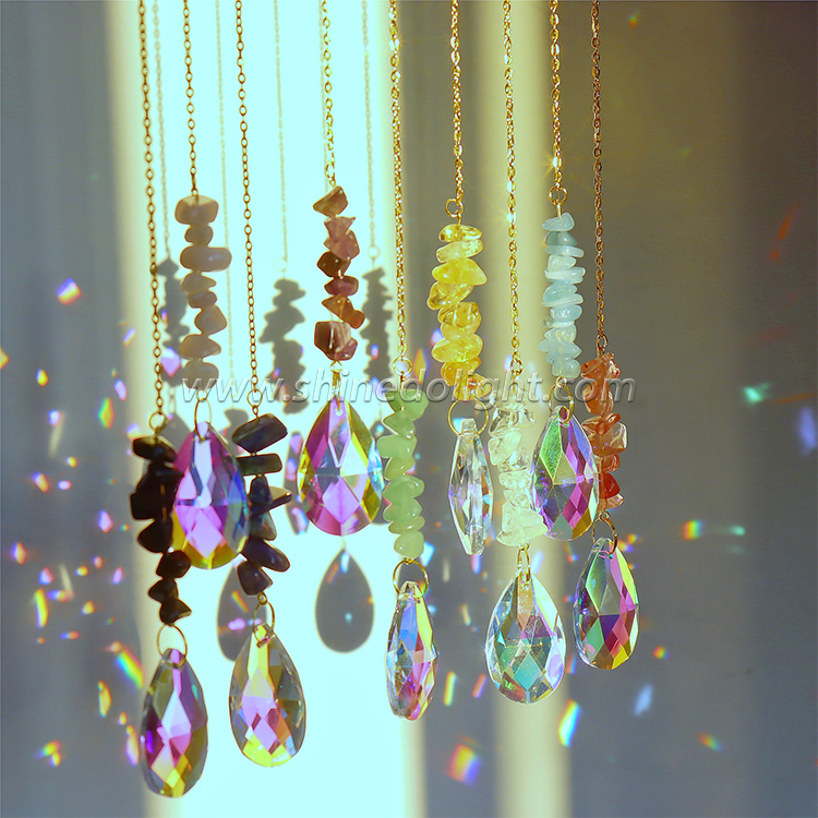 Crystal Suncatcher - Purple Chakra Stone Crystal Pendant Prism Crystal Lighting Pendant Window Hanging Rainbow Maker