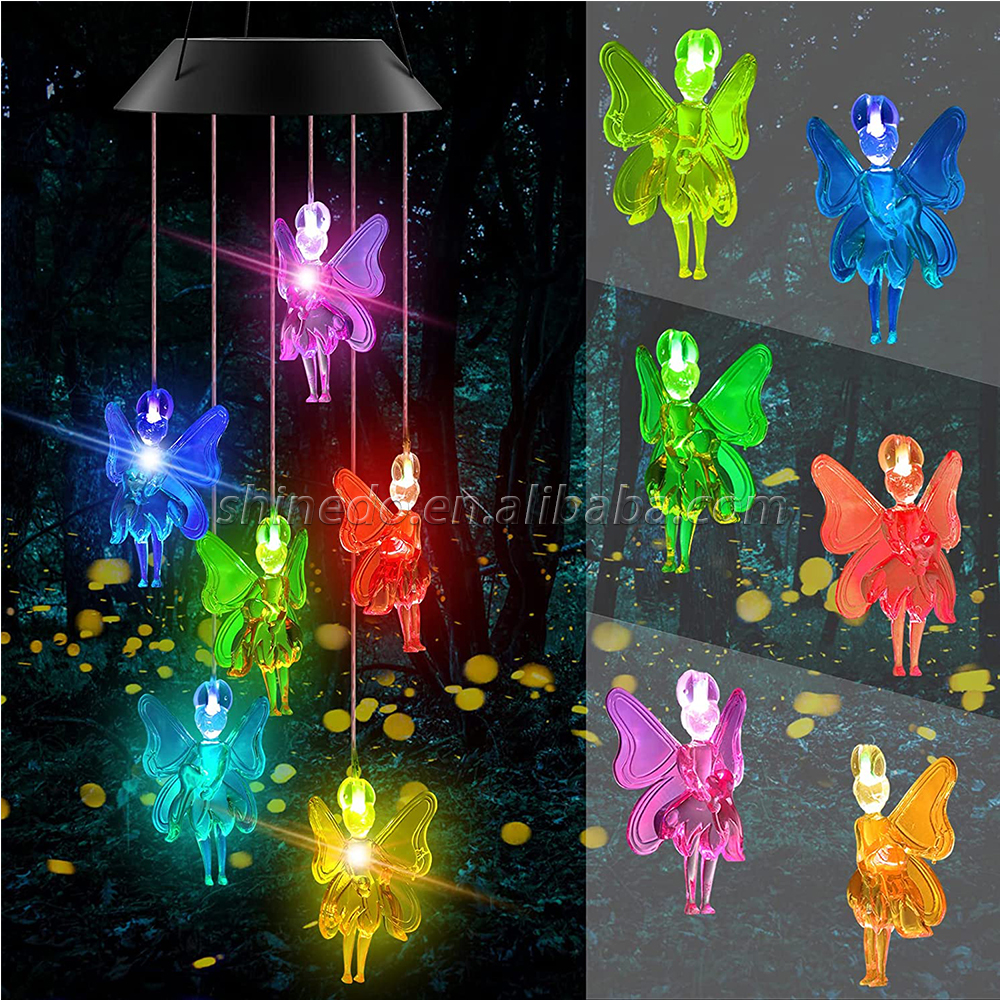 Tooth Fairy LED Solar Wind Chimes, Pink Wind Chime Outdoor Decoration