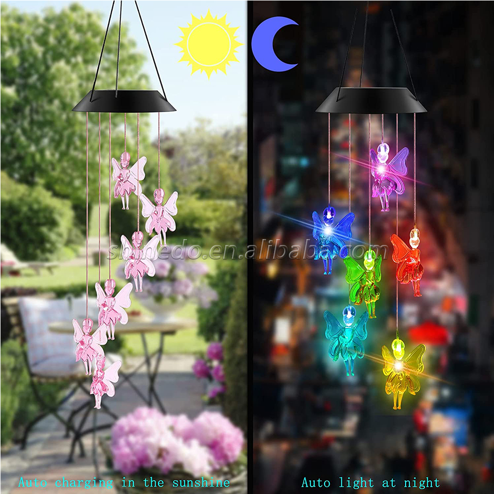 Tooth Fairy LED Solar Wind Chimes, Pink Wind Chime Outdoor Decoration