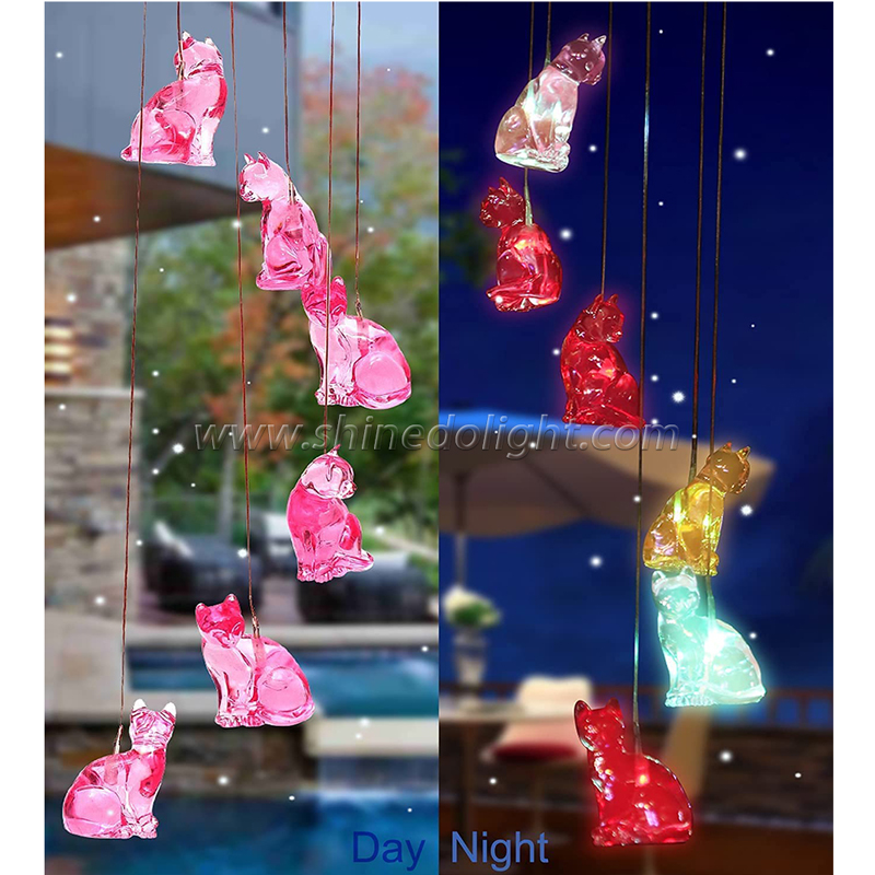 Solar Cat Wind Chimes for Outside/Indoor, 2022 Newest Birthday Gifts , Memorial Wind Chime