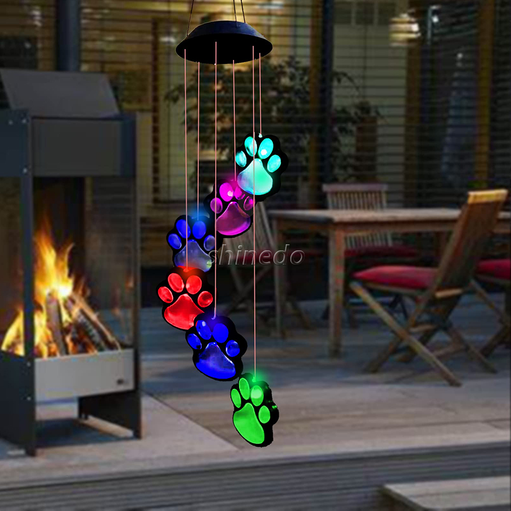 Paw Print Solar Wind Chimes for Outside, Dogs Cat Pet Pawprint Remembrance Wind Chimes