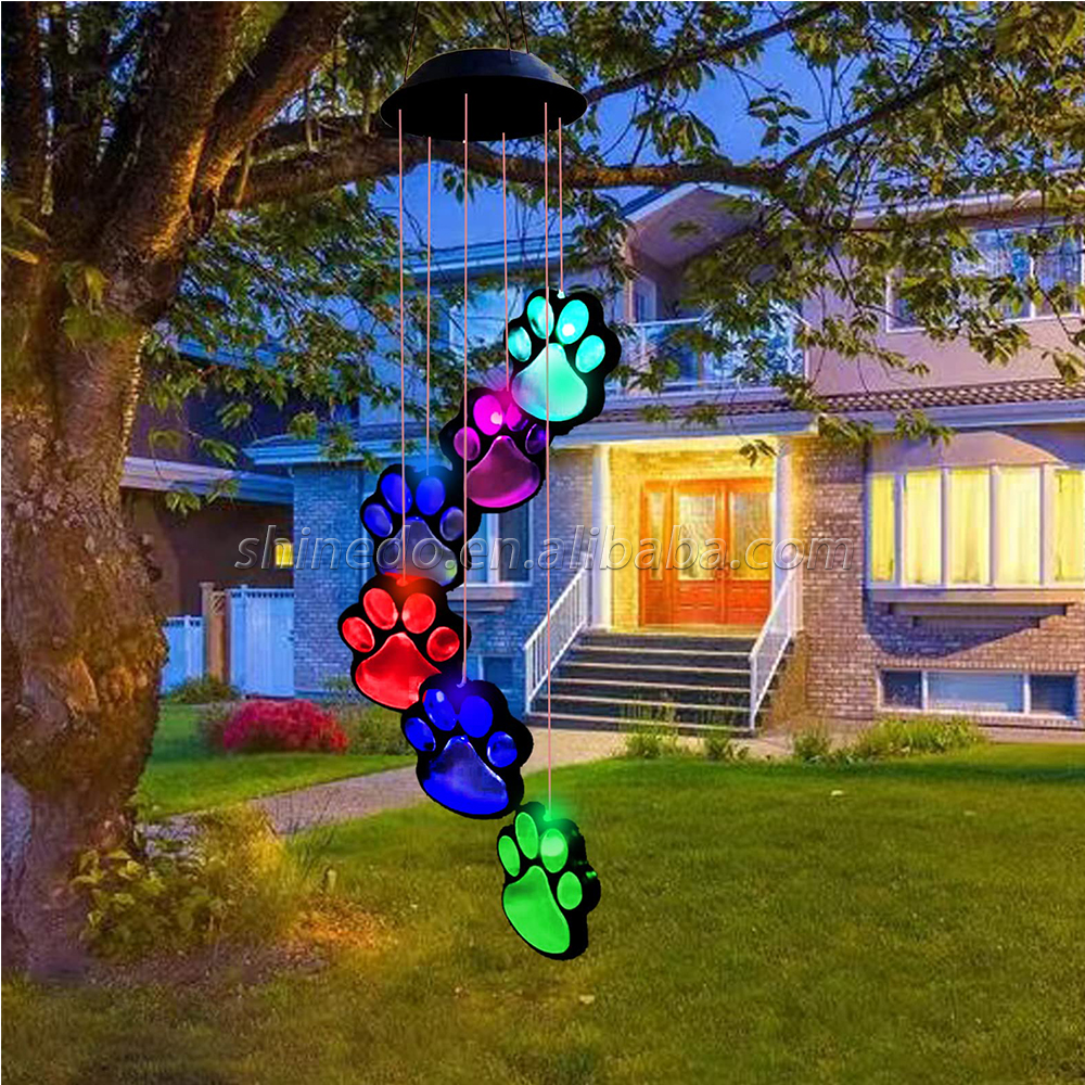 Paw Print Solar Wind Chimes for Outside, Dogs Cat Pet Pawprint Remembrance Wind Chimes
