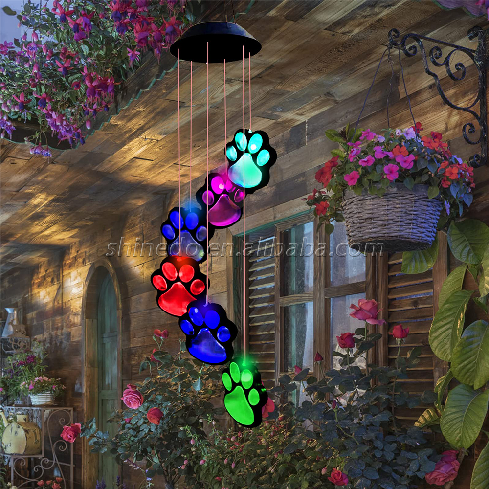 Paw Print Solar Wind Chimes for Outside, Dogs Cat Pet Pawprint Remembrance Wind Chimes