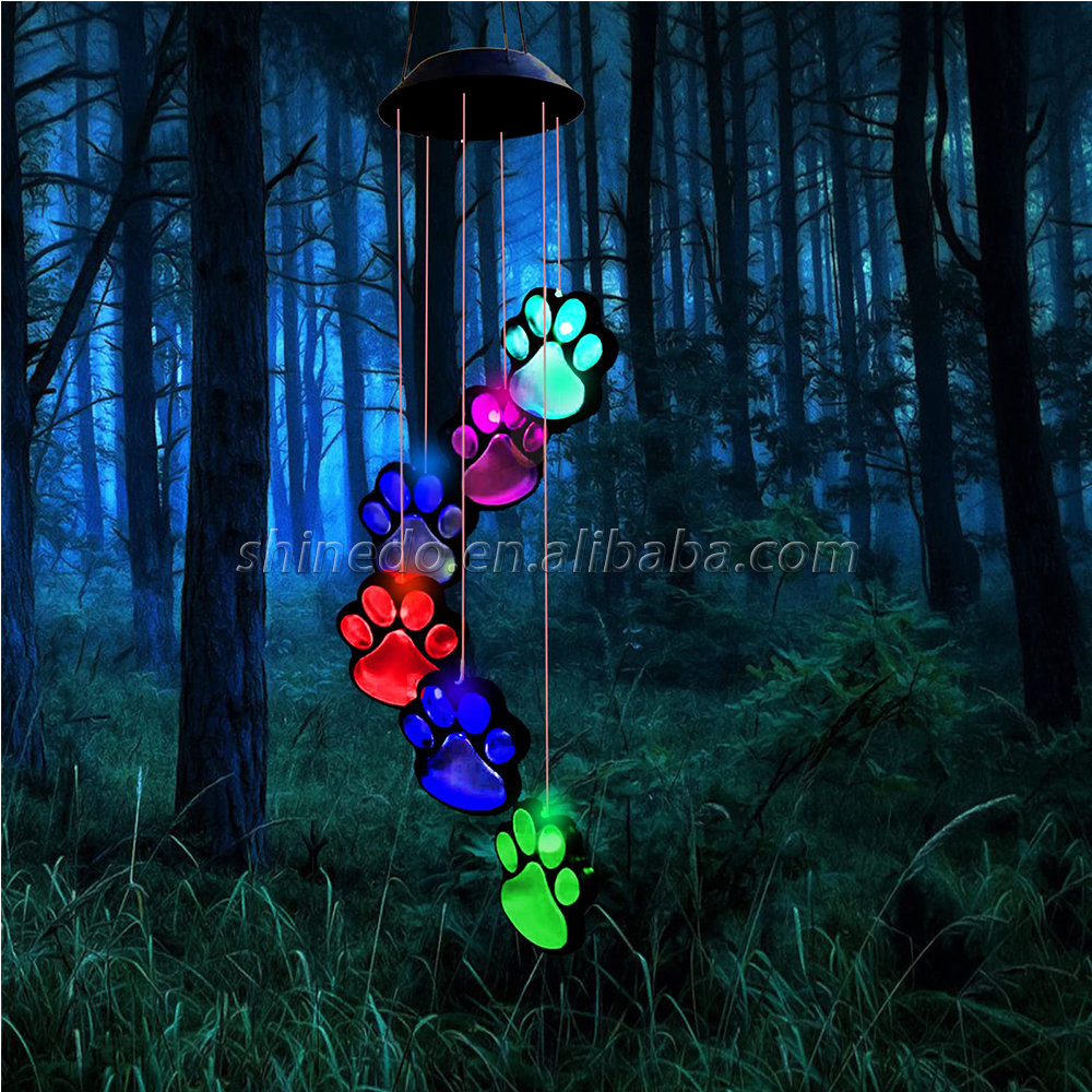 Paw Print Solar Wind Chimes for Outside, Dogs Cat Pet Pawprint Remembrance Wind Chimes