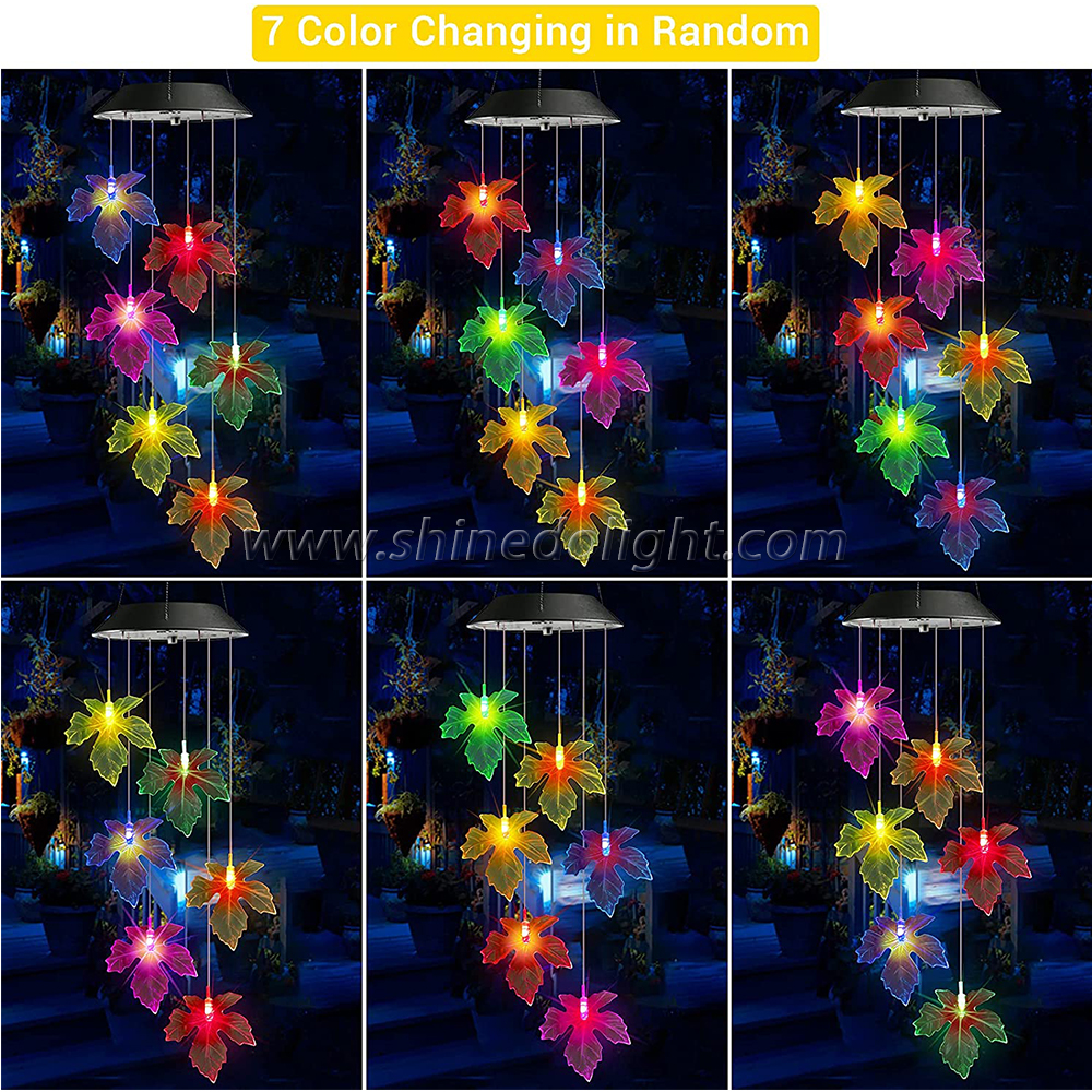 Solar Color Changing Maple Leaf Wind Chimes,  LED Mobile Wind Chimes, Waterproof Outdoor Wind Chime Lights